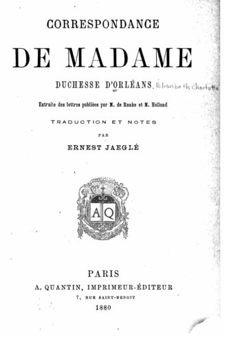 Correspondance De Madame Duchesse D'orlans (french Edition) [Paperback]