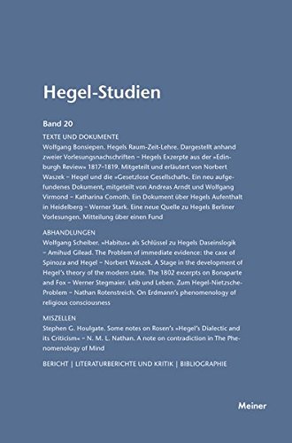 Hegel-Studien Band 20 (1985) (german Edition) [Paperback]