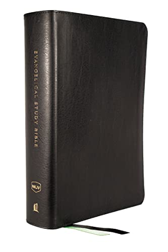 NKJV, Evangelical Study Bible, Bonded Leather, Black, Red Letter, Thumb Indexed, [Leather / fine bindi]