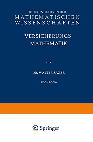 Versicherungsmathematik: Erster Teil [Paperback]