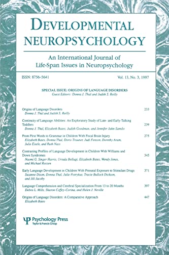 Origins of Language Disorders A Special Issue of developmental Neuropsychology [Paperback]