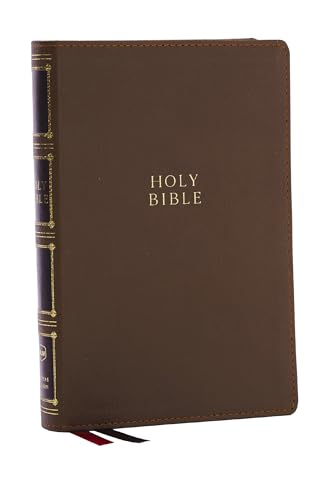 NKJV, Compact Center-Column Reference Bible, Brown Leathersoft, Red Letter, Comf [Leather / fine bindi]