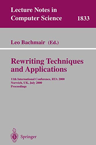 Rewriting Techniques and Applications: 11th International Conference, RTA 2000,  [Paperback]