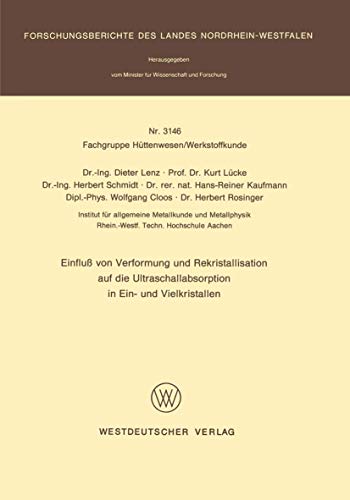 Einflu von Verformung und Rekristallisation auf die Ultraschallabsorption in Ei [Paperback]