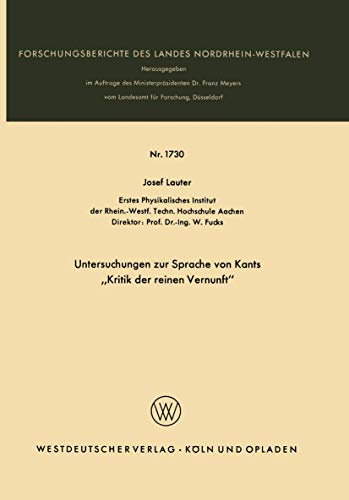 Untersuchungen zur Sprache von Kants Kritik der reinen Vernunft [Paperback]