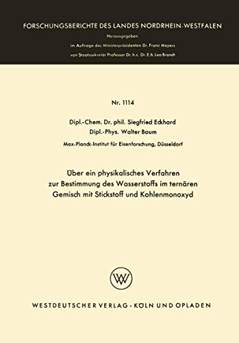 ber ein physikalisches Verfahren zur Bestimmung des Wasserstoffs im ternren Ge [Paperback]