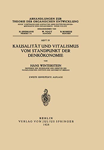 Kausalitt und Vitalismus vom Standpunkt der Denkkonomie [Paperback]