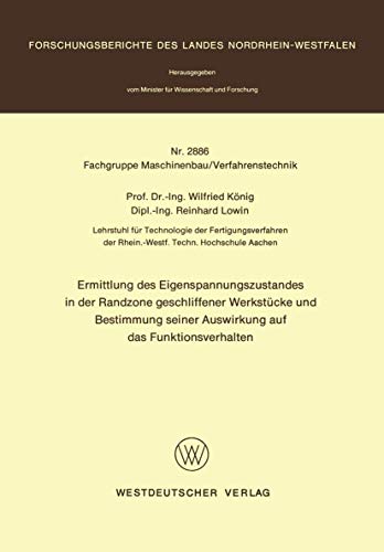 Ermittlung des Eigenspannungszustandes in der Randzone geschliffener Werkstcke  [Paperback]