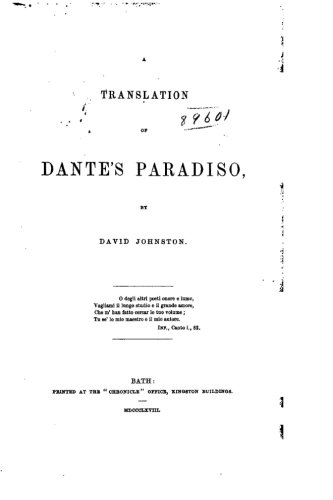 A Translation Of Dante's Paradiso [Paperback]