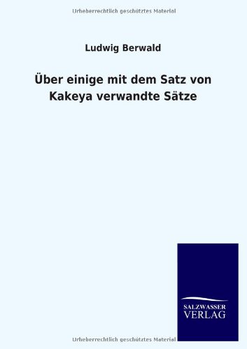 ber Einige Mit Dem Satz Von Kakeya Verandte Stze [Paperback]