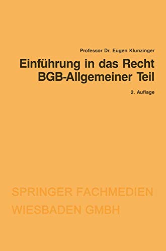 Einfhrung in das Recht BGB-Allgemeiner Teil [Paperback]