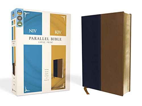 NIV, KJV, Parallel Bible, Large Print, Leathersoft, Navy/Tan: The World's Two Mo [Leather / fine bindi]