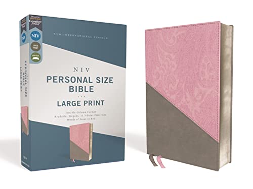 NIV, Personal Size Bible, Large Print, Leathersoft, Pink/Gray, Red Letter, Comfo [Leather / fine bindi]