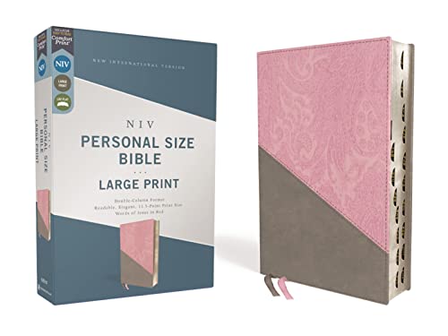 NIV, Personal Size Bible, Large Print, Leathersoft, Pink/Gray, Red Letter, Thumb [Leather / fine bindi]