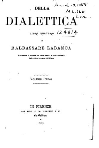 Della Dialettica Libri Quattro, Di Baldassarre Labanca (french Edition) [Paperback]