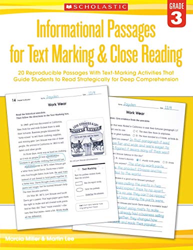 Informational Passages for Text Marking & Close Reading: Grade 3: 20 Reprodu [Paperback]