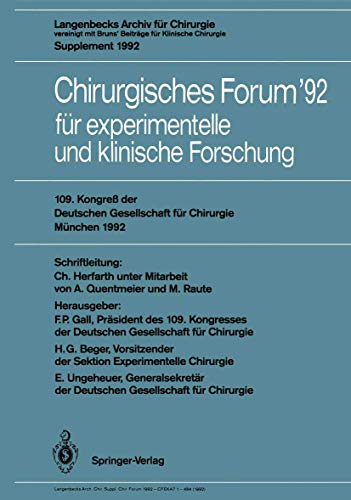 Chirurgisches Forum 92 fr experimentelle und klinische Forschung: 109. Kongre [Paperback]