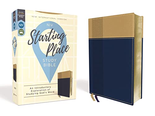 NIV, Starting Place Study Bible, Leathersoft, Navy/Tan, Comfort Print: An Introd [Leather / fine bindi]