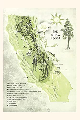 Vintage Journal Map Of The Sierra Nevada