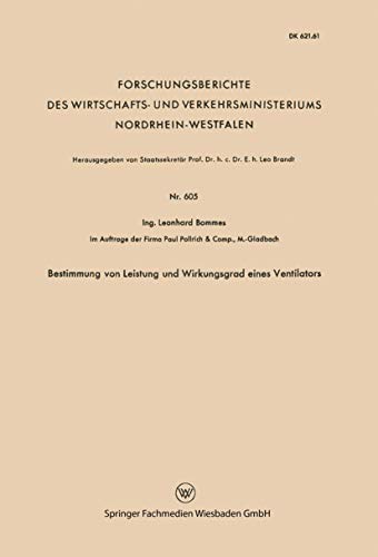 Bestimmung von Leistung und Wirkungsgrad eines Ventilators [Paperback]