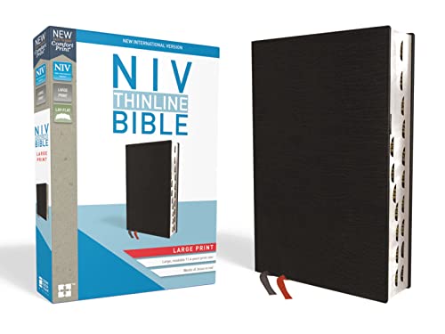 NIV, Thinline Bible, Large Print, Bonded Leather, Black, Red Letter, Thumb Index [Leather / fine bindi]