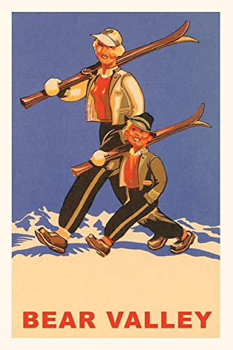 Vintage Journal Mom And Boy With Skis On Shoulders, Bear Valley