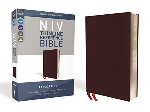 NIV, Thinline Reference Bible, Large Print, Bonded Leather, Burgundy, Red Letter [Leather / fine bindi]