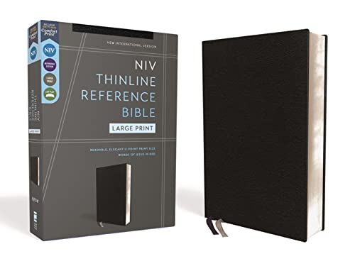 NIV, Thinline Reference Bible, Large Print, European Bonded Leather, Black, Red  [Leather / fine bindi]