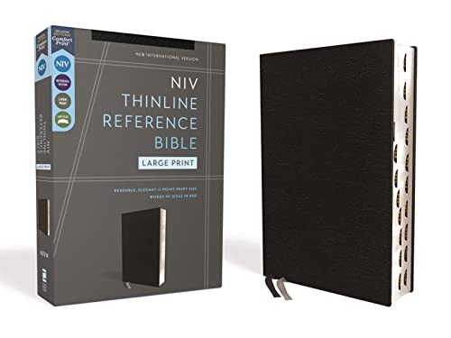 NIV, Thinline Reference Bible, Large Print, European Bonded Leather, Black, Red  [Leather / fine bindi]