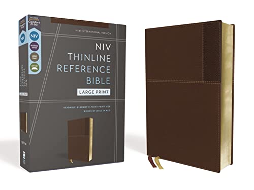 NIV, Thinline Reference Bible, Large Print, Leathersoft, Brown, Red Letter, Comf [Leather / fine bindi]