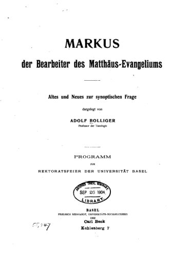 Markus Der Bearbeiter Des Matthus-Evangeliums (german Edition) [Paperback]