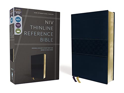 NIV, Thinline Reference Bible, Leathersoft, Navy, Red Letter, Comfort Print [Leather / fine bindi]