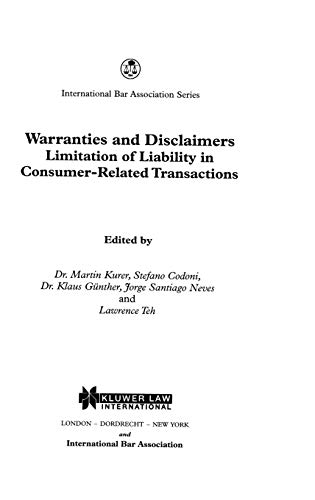 Warranties and Disclaimers Limitations of Liability in Consumer-Related Transac [Hardcover]